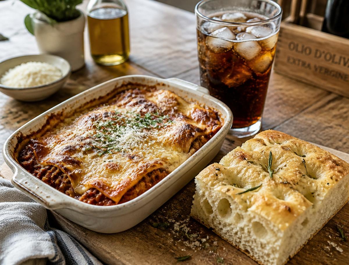 Family lasagna tray with rosemary focaccia
